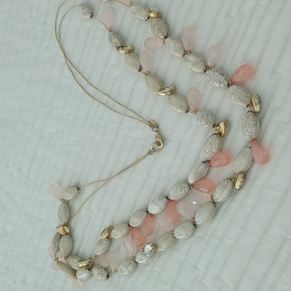 Anthropologie layered Boho Rhinestone And Pink Stones necklace - Picture 5 of 6